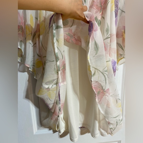 Jules & Leopold Floral Sheer Font Keyhole Tie Inner Liner Short Sleeve Blouse 3X - Picture 9 of 11